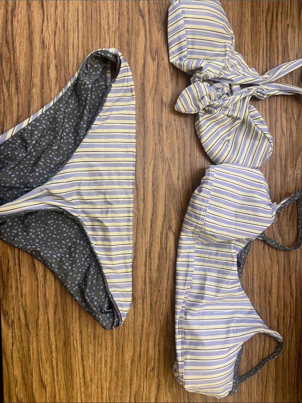 Prana Striped Bikini Set in Light Yellow, Lavender, and White